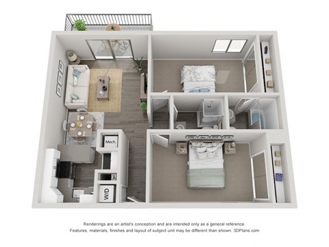 Floor plan for 2 beds, 2 baths, 824 sqft